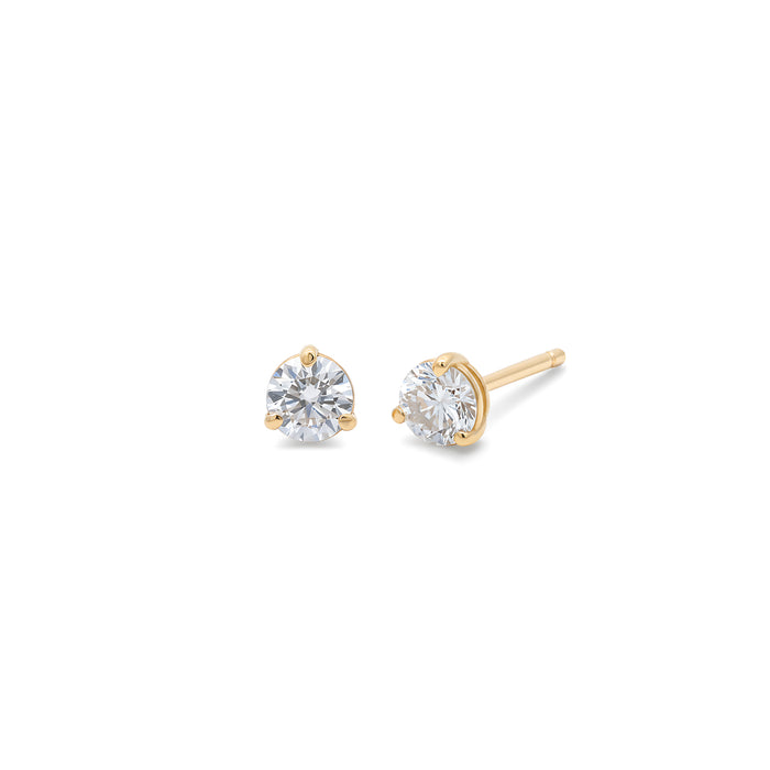 Solitaire Studs - 3 Prong - Round Brilliant - Lab-Grown Diamond